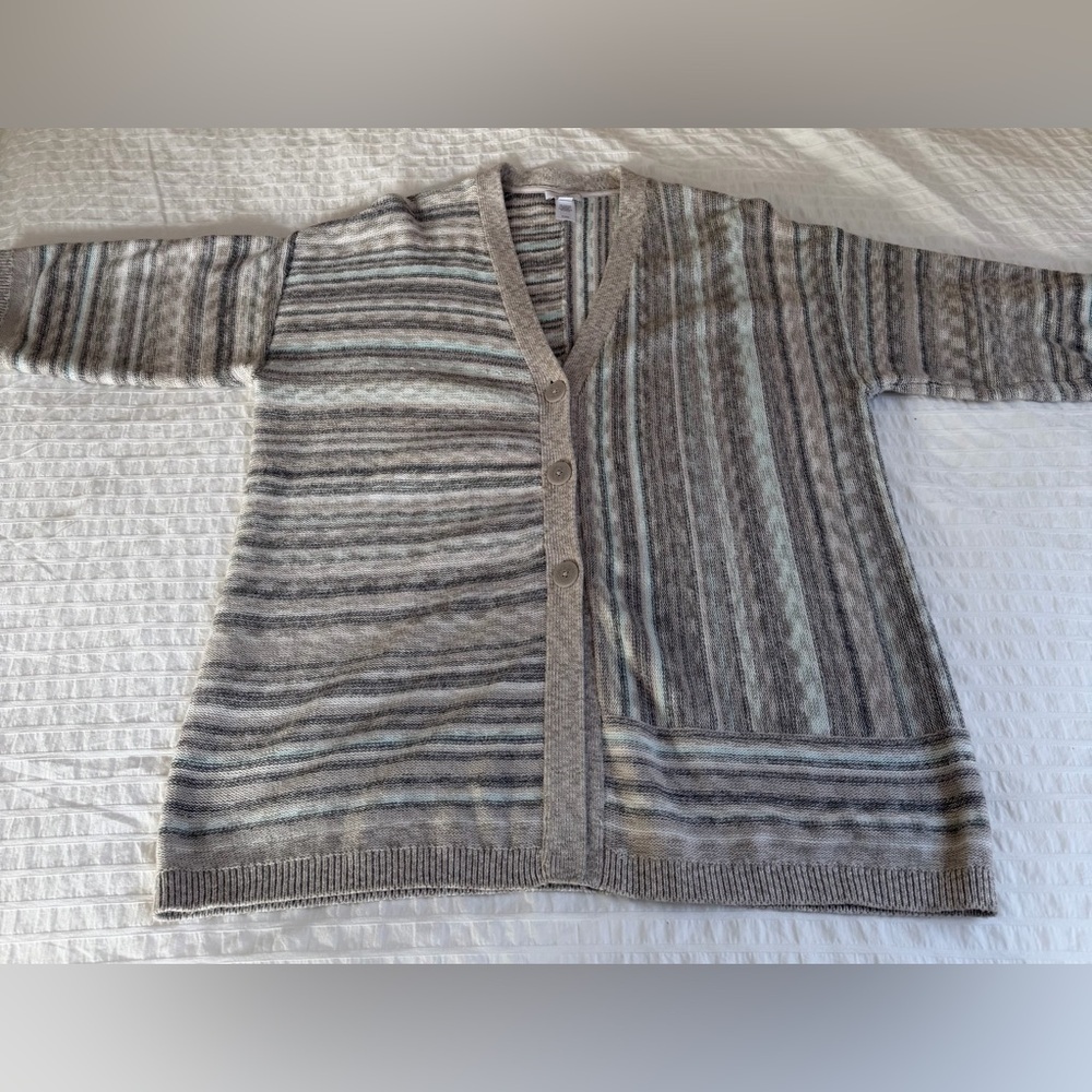 Linen-like J Jill cardigan. Muted blue/grey/tan tones. Size Small. EUC. - Picture 7 of 8